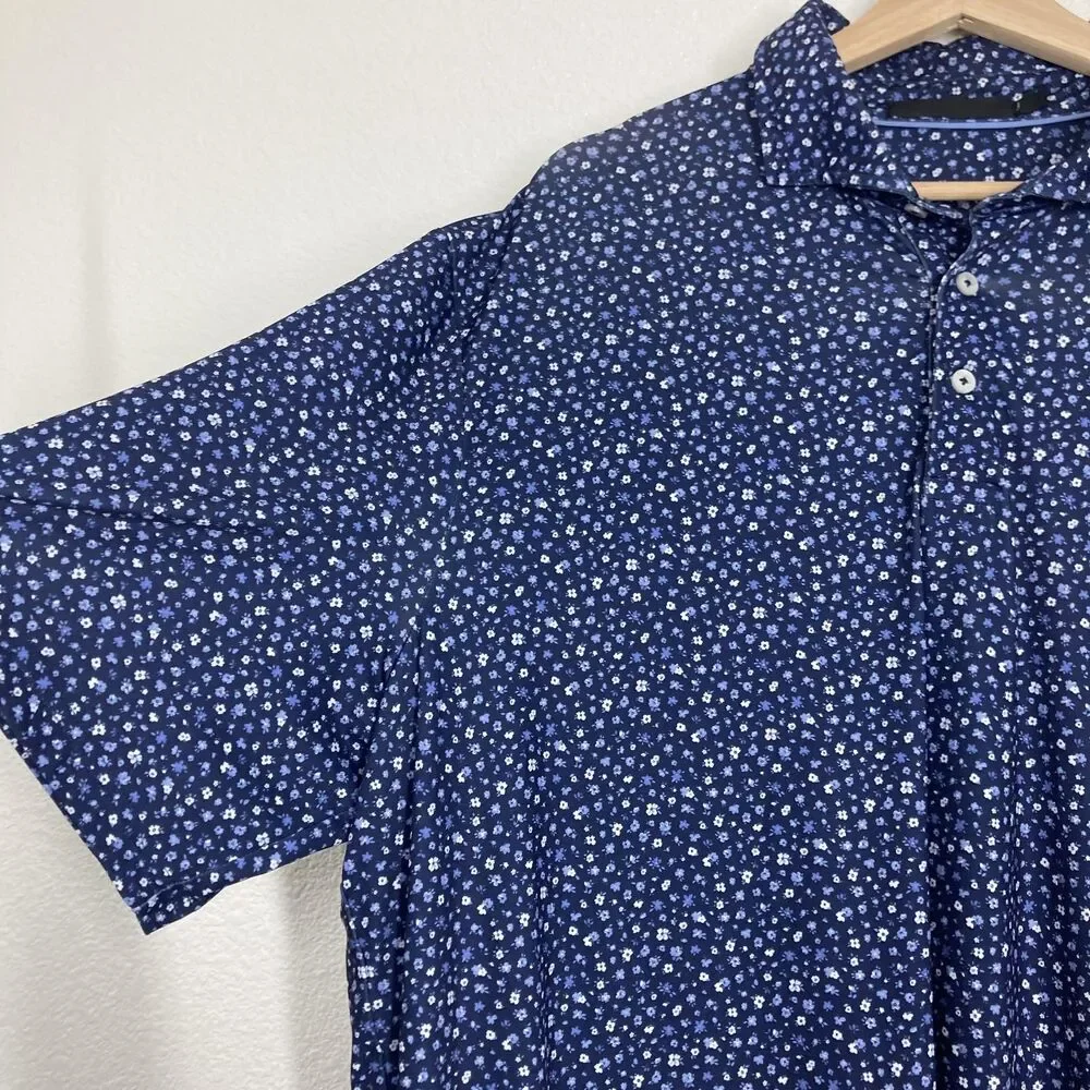 RLX Ralph Lauren Polo Shirt Mens Extra Large Navy Blue Floral Golf Performance